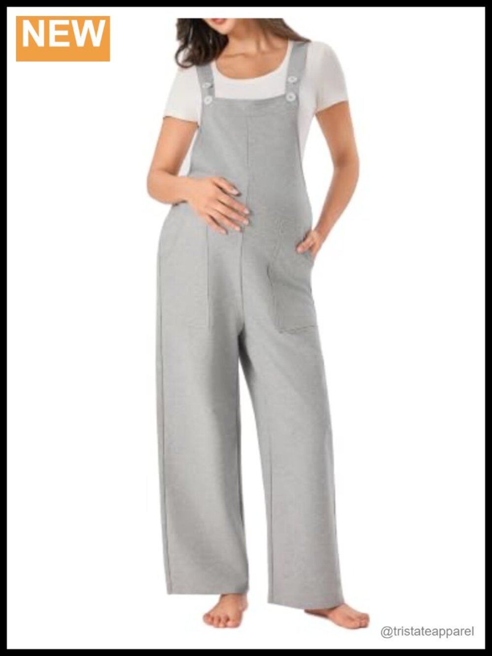 Maternity Jumpsuit Overalls Button Strap Wide Leg Cotton Blend